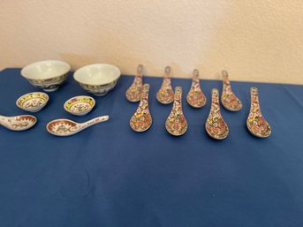 Set Of 8 Porcelain Soup Spoons And Soup Set