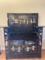 Beautiful Vintage Black Lacquer Bar Cabinet