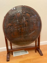 Carved Hardwood And Glass Tilt-Top Tea Table (1)