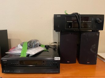 Onkyo Disc Player, Denon Receiver, Klipsch Speakers