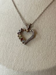 Sterling Heart And Colorful Stone Necklace