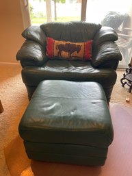 Green Leather Chair And Ottoman