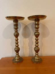 Solid Brass Tiered Candle Stick Holder With Dip Tray