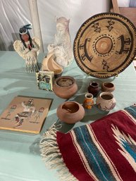 Native Items Lot 1 Including Pottery, Small Wool Rug And More