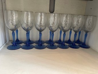 2 Vintage Twisted Stem Glasses And Crystal Blue Water Goblets