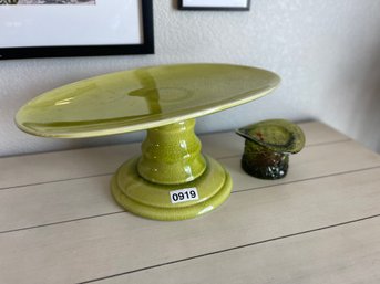 Fenton Olive Green Top Hat And Green Oval Platter Stand