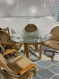 Round Glass Top Table With 4 Castor Rolling Chairs