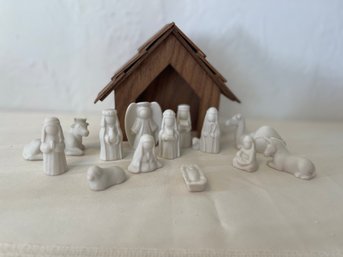 Miniature Nativity Set With Wood Manger