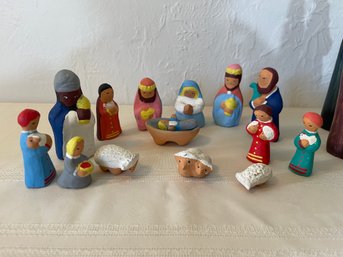 Vintage 14piece Clay Nativity Set