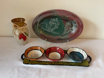 Various Leaves Imprinted Pottery And Other Decor Items