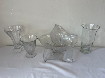 Crystal Vases And Floral Bowl