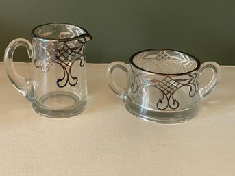 Sugar And Creamer Set With Plated Overlay