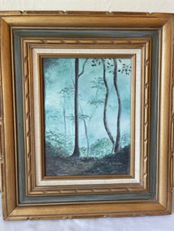 Signed Painting On Canvas By Jan Corniebise Titled Misty Woods