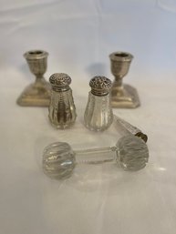 Cut Glass And Silver Plated Candle Stick Holders