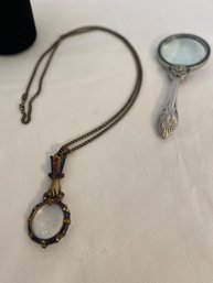 Art Deco Magnifying Glass Necklace And Handheld Magnifying Glass