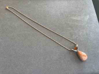 Sterling Necklace With Stone Center.