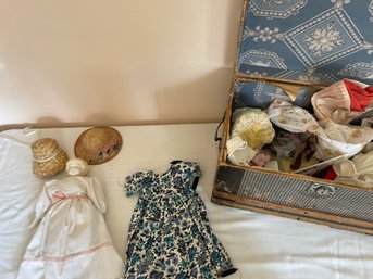 Antique Doll And Trunk Full Of Doll Clothing