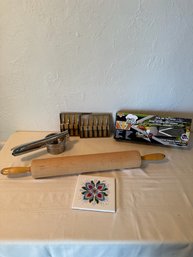 Kitchen Items Including XL Large Rolling Pin And Baking Stone