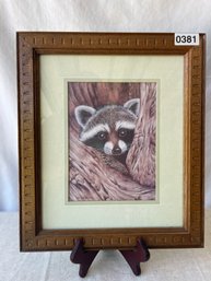 Bandit Raccoon Hiding In A Tree By Kay Lamb Portrait Framed