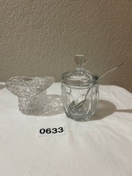 Glass Items Including Cute Cut Glass Holder And Sugar Holder