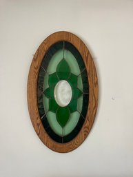 Pretty Green Stained Glass With Wood Frame