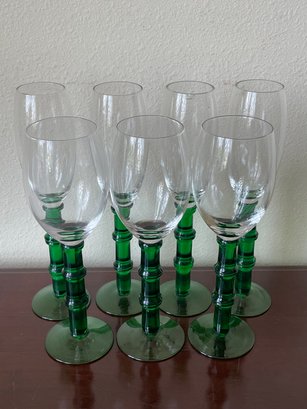 Lot Of Green Bamboo Stem Glassware - Like New! K53