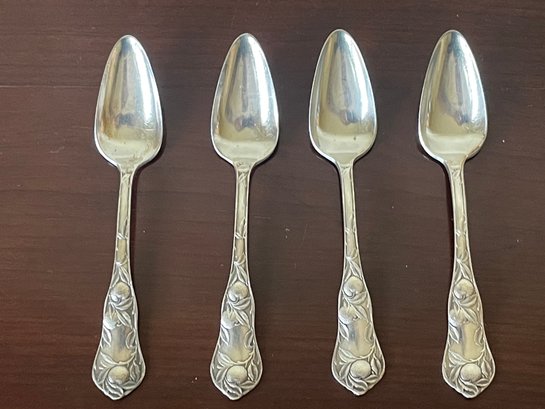 4pc Set Of Antique Wallace & Son Silver Plate Tea Spoons W/ Fruit Pattern S6