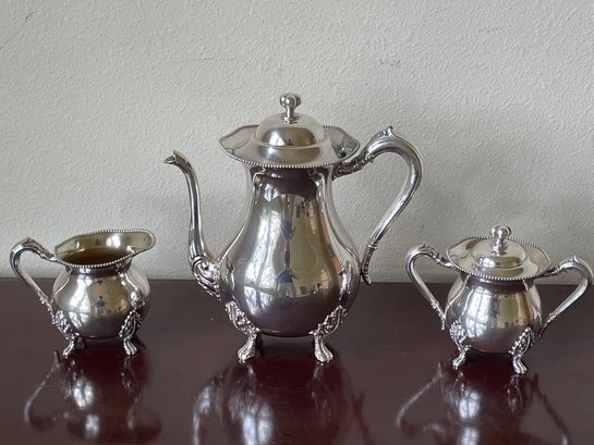 Antique Rockford Silver Plate 3pc Footed Coffee Service S24