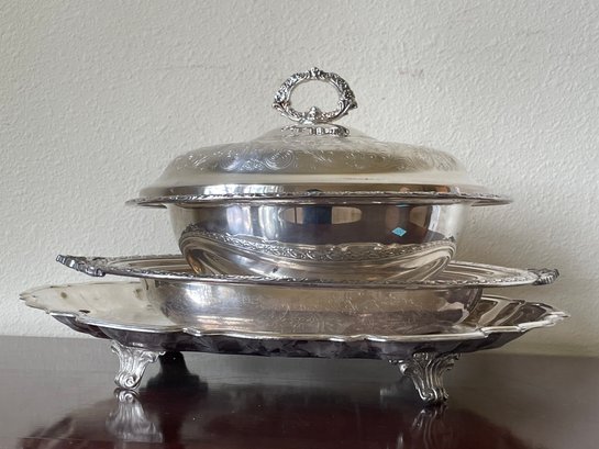 3pc Lot Of Silver Plate Serving Pieces S25