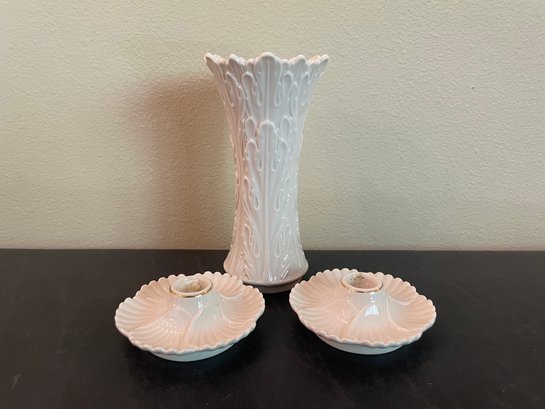 3pc Lot Of Lenox 2 Shell Taper Candle Holders T17