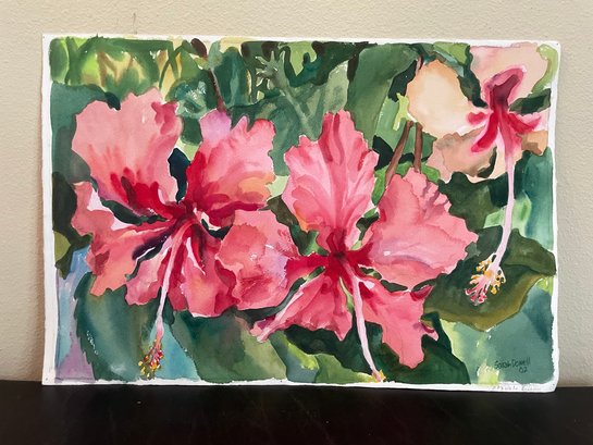 2 Original Sara Dowell Water Colors 'lillies' & 'hong Kong Orchid' AR11