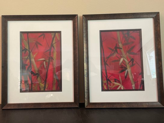 Pair Of Framed Bamboo Prints AR57