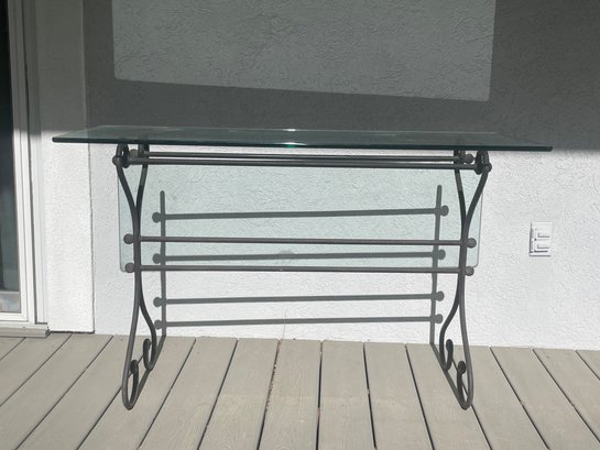 Heavy Iron Table Base W/ Glass Top P8