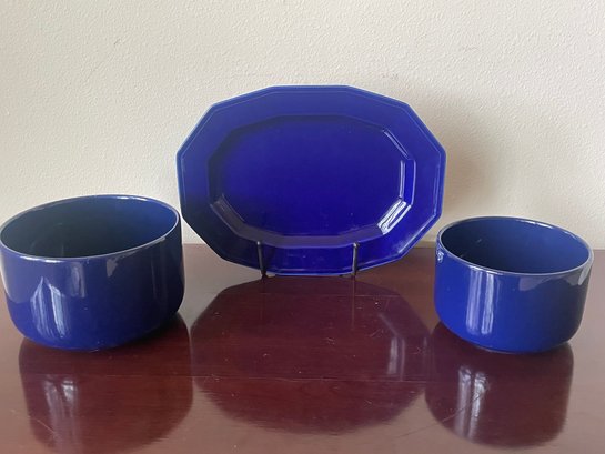 3pc Lot Of Blue Ceramic Bowls K16