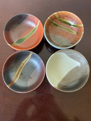 Set Of 4 Small Pottery Bowls, Various Glazes K34