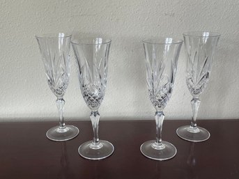 Set Of 4 Vintage Salzburg By Cristal De Flandre Champagne Flutes K44