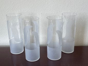 Set Of 4 Vintage MCM Highball/Tumbler Glasses W/ Frosted Leaf & Berry Design K45