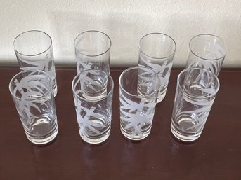 8pc Set Of Vintage Federal Glass Tumblers W/ Etched Bamboo Pattern - Like New! K46