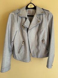 Chico's Faux Blue Leather Jacket Chicos Size 0