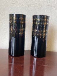 Pair Of Black & Gold Opaque Tall Tom Collins Glasses 160z K55