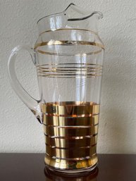 Vintage MCM Mid Century Dorothy Thorpe Martini Pitcher W/ Gold Bands On Clear Glass K59