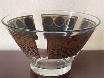 Vintage Mid Century Modern George Briard Glass Bowl W/ Black & Gold Design - Mint K60