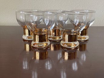 Vintage Mid Century Brandy Snifters Made Of Clear Glass & Gold Weighted Bases K62