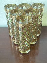 Vintage Mid Century Modern Culver Highball Glasses W/ 22 Kt Gilt 'valencia' Design - Mint K65