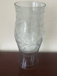 Etched Glass Hurricane W/ Floral Design K68