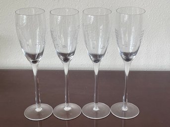 4pc Set Of Vintage Etched Glass Champagne Glasses K82