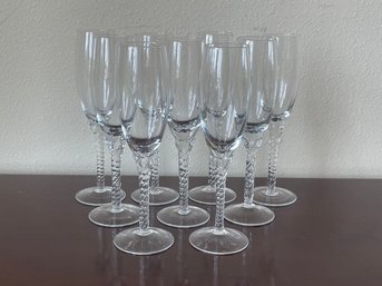 Set Of 9 Twisted Stem Champagne Flutes In Excellent Condition K84