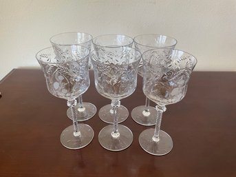 Set Of 5 Rock Sharpe 'knickerbocker' Water Goblets Cut Floral Design K85