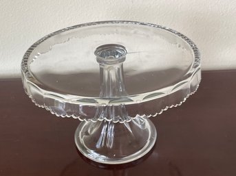 Vintage Glass Cake Stand Eapgs Clear W/ Scalloped Skirt - Excellent Condition! K106