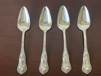 4pc Set Of Antique Wallace & Son Silver Plate Tea Spoons W/ Fruit Pattern S6